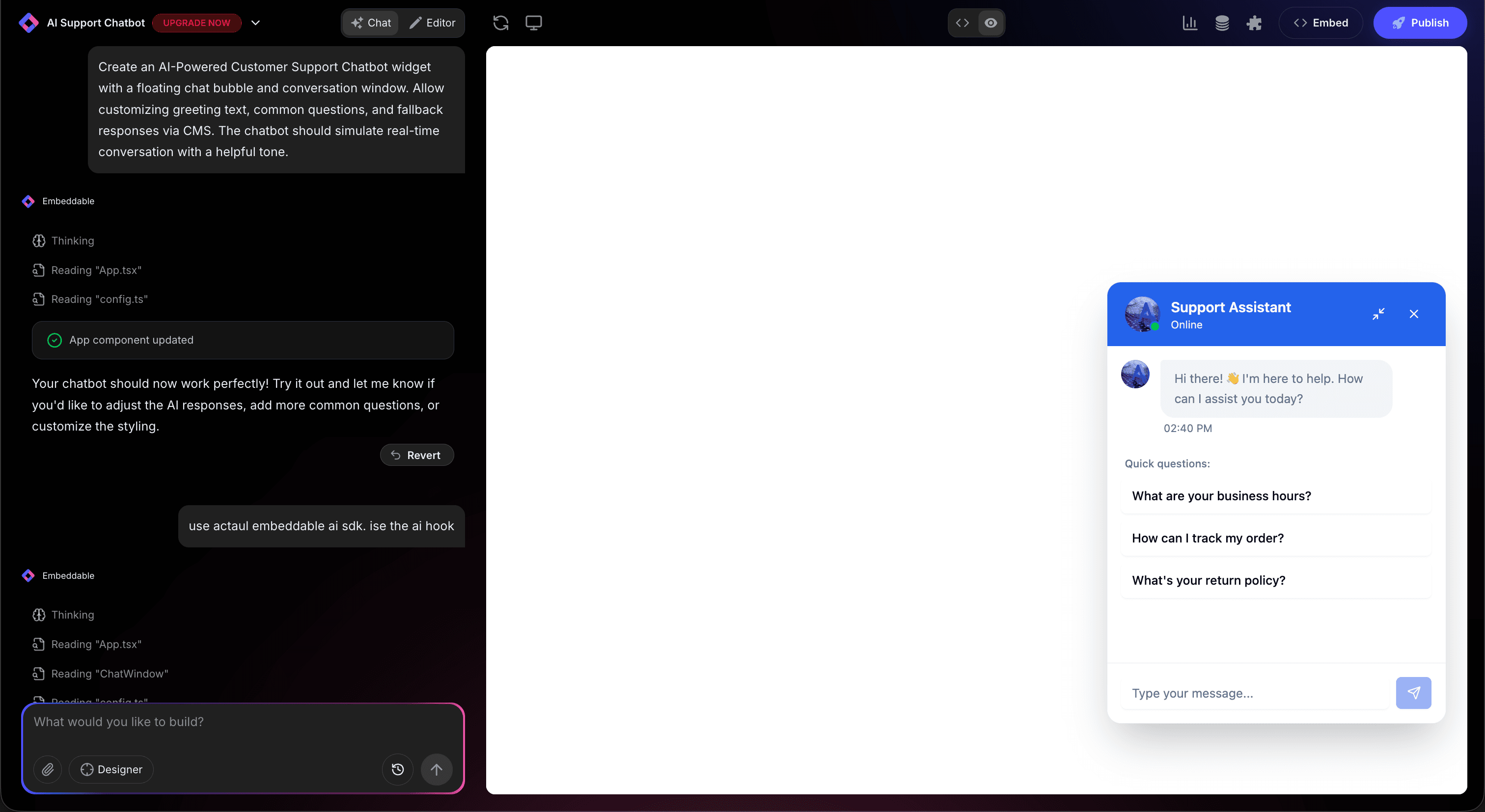 AI Chatbot Widget in Editor