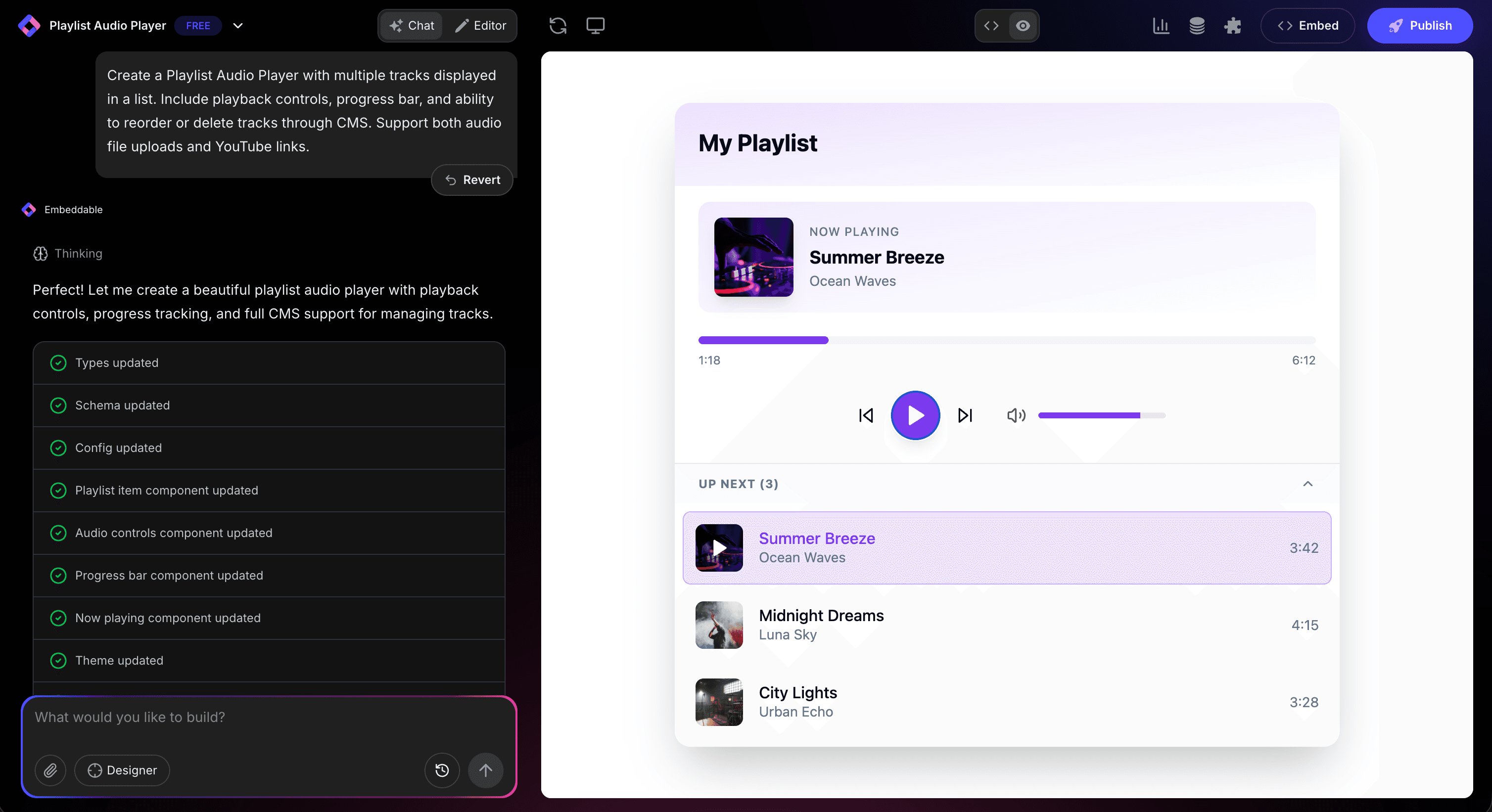 Music Player Widget in Editor