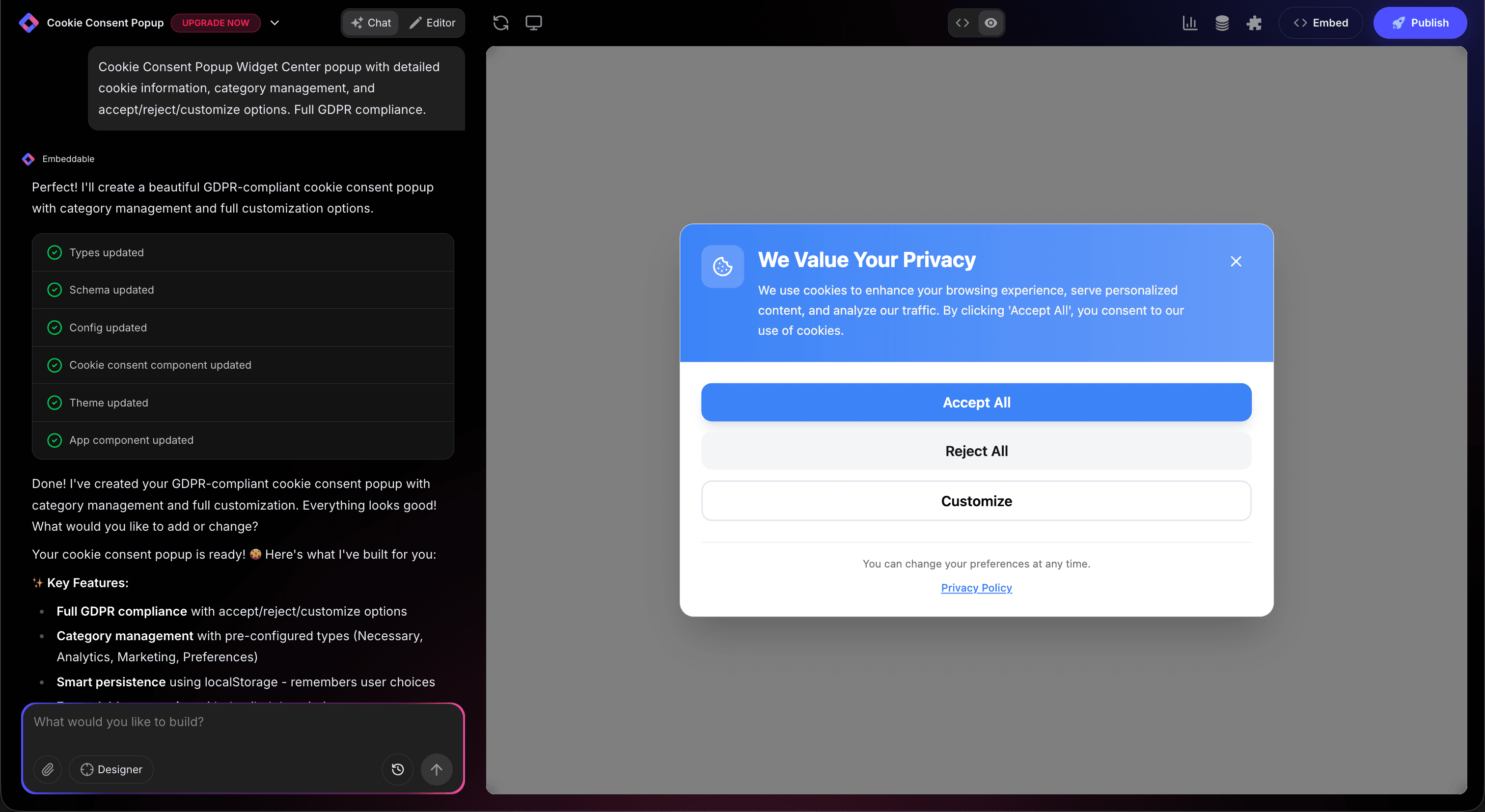 Popup Widget in Editor