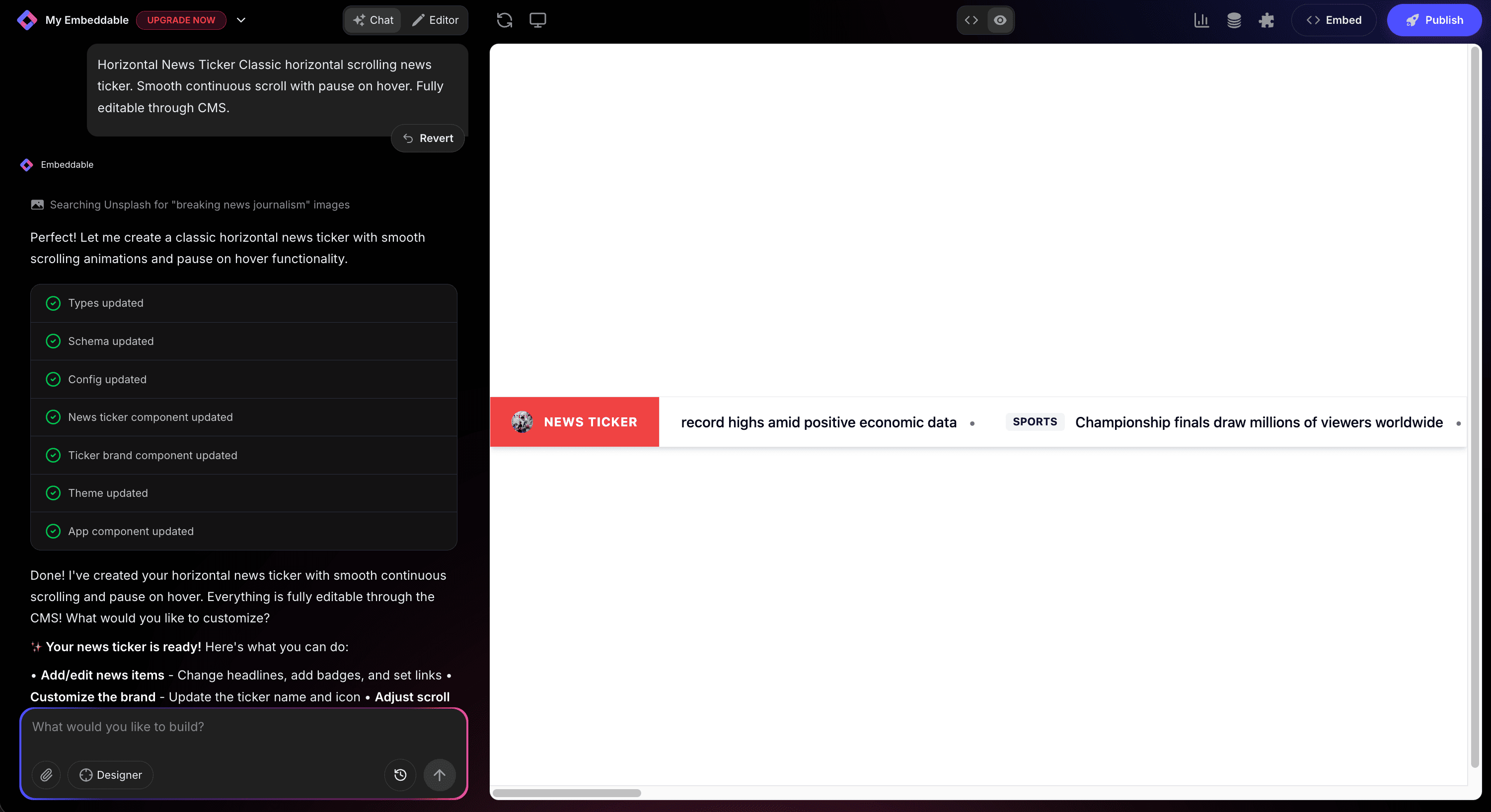 News Ticker Widget in Editor