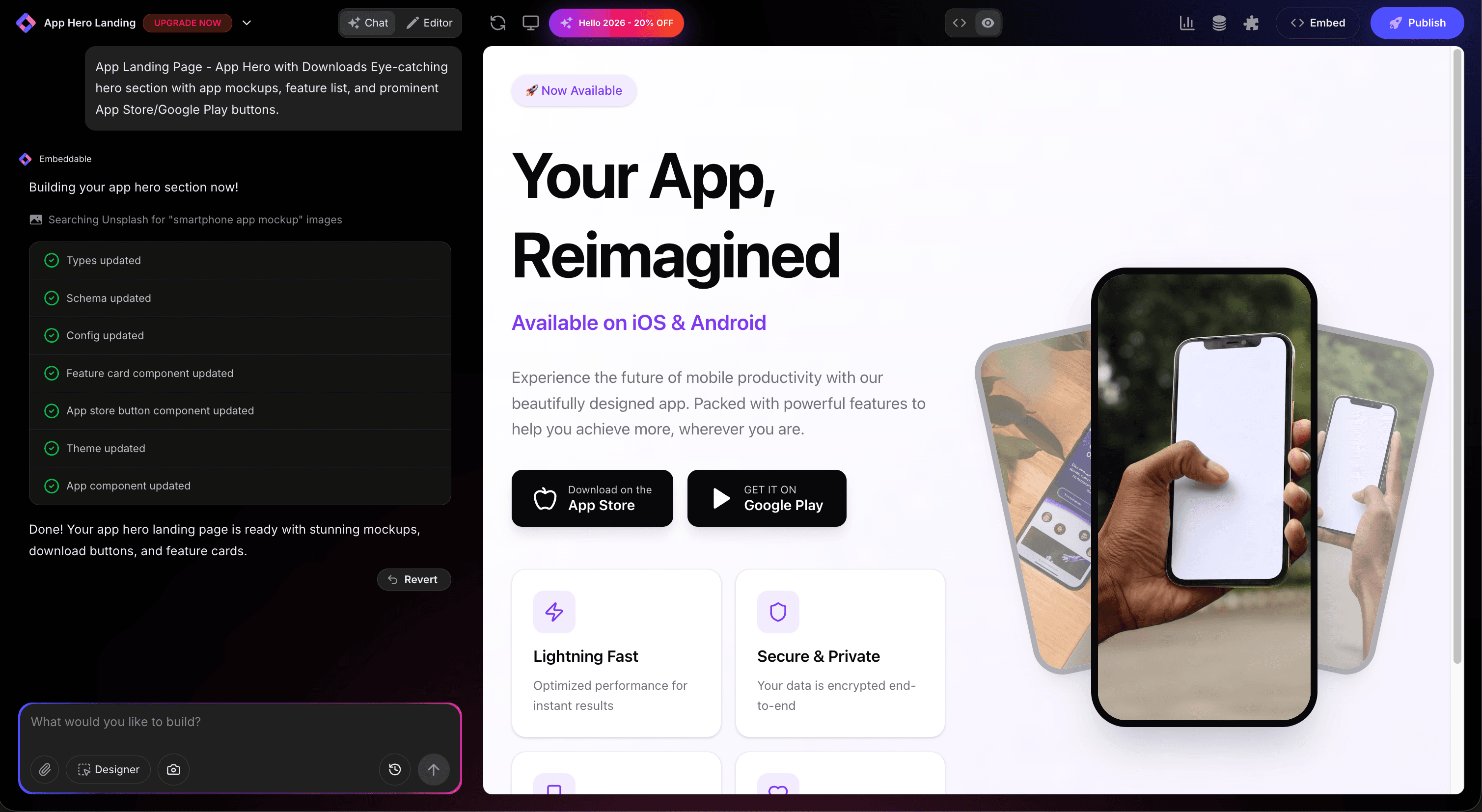 Landing Page in Editor