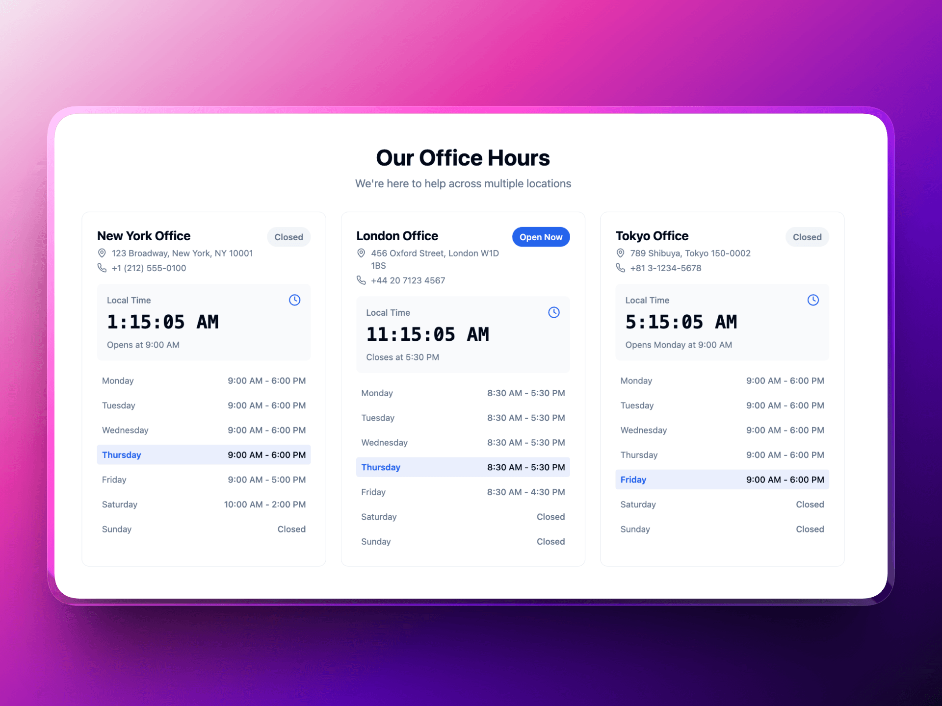 Business Hours Clock