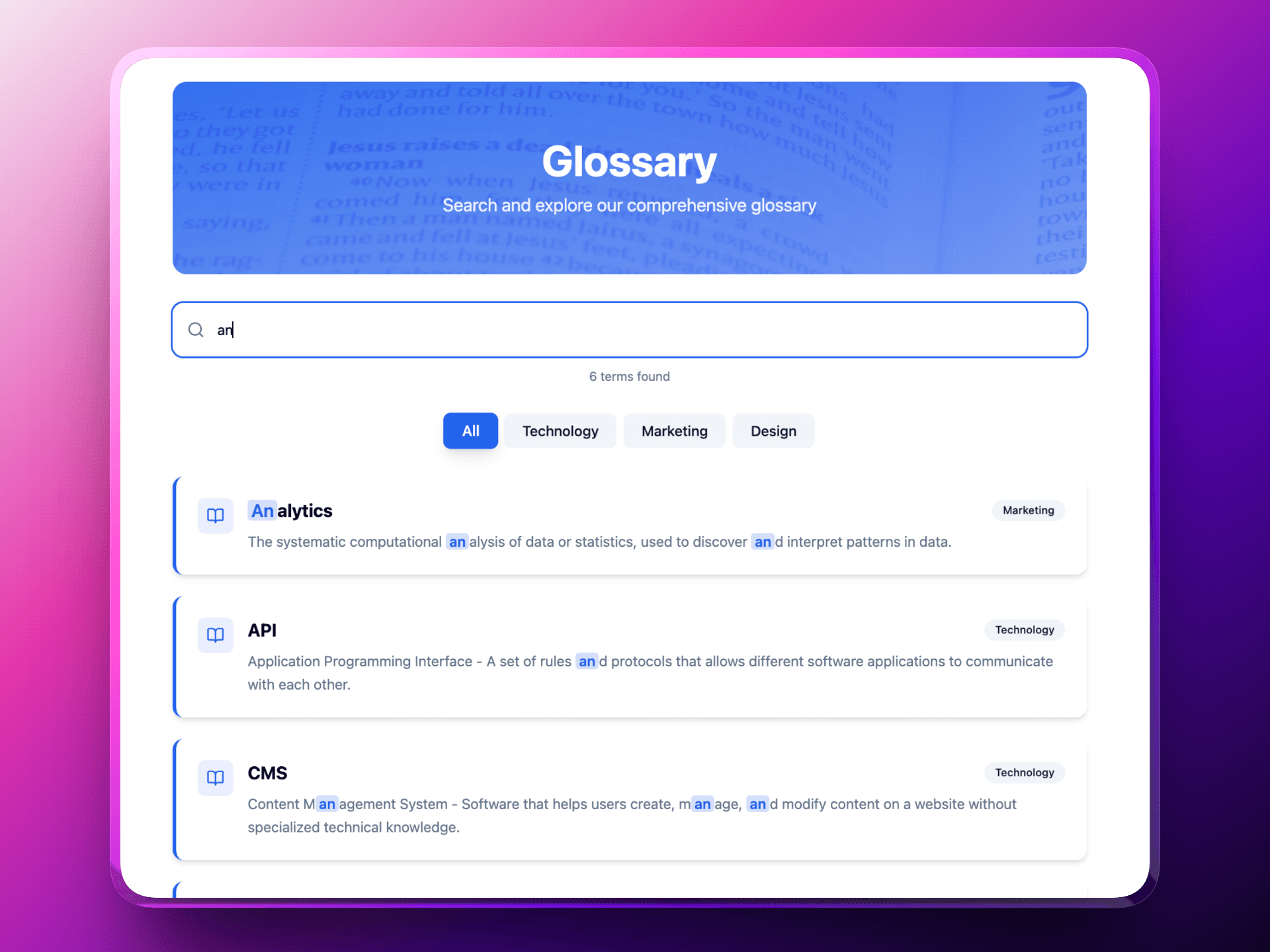 Searchable Glossary