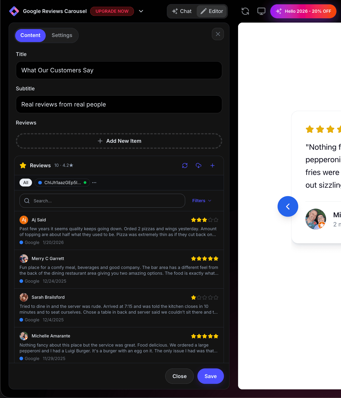 Reviews Editor Sources Panel